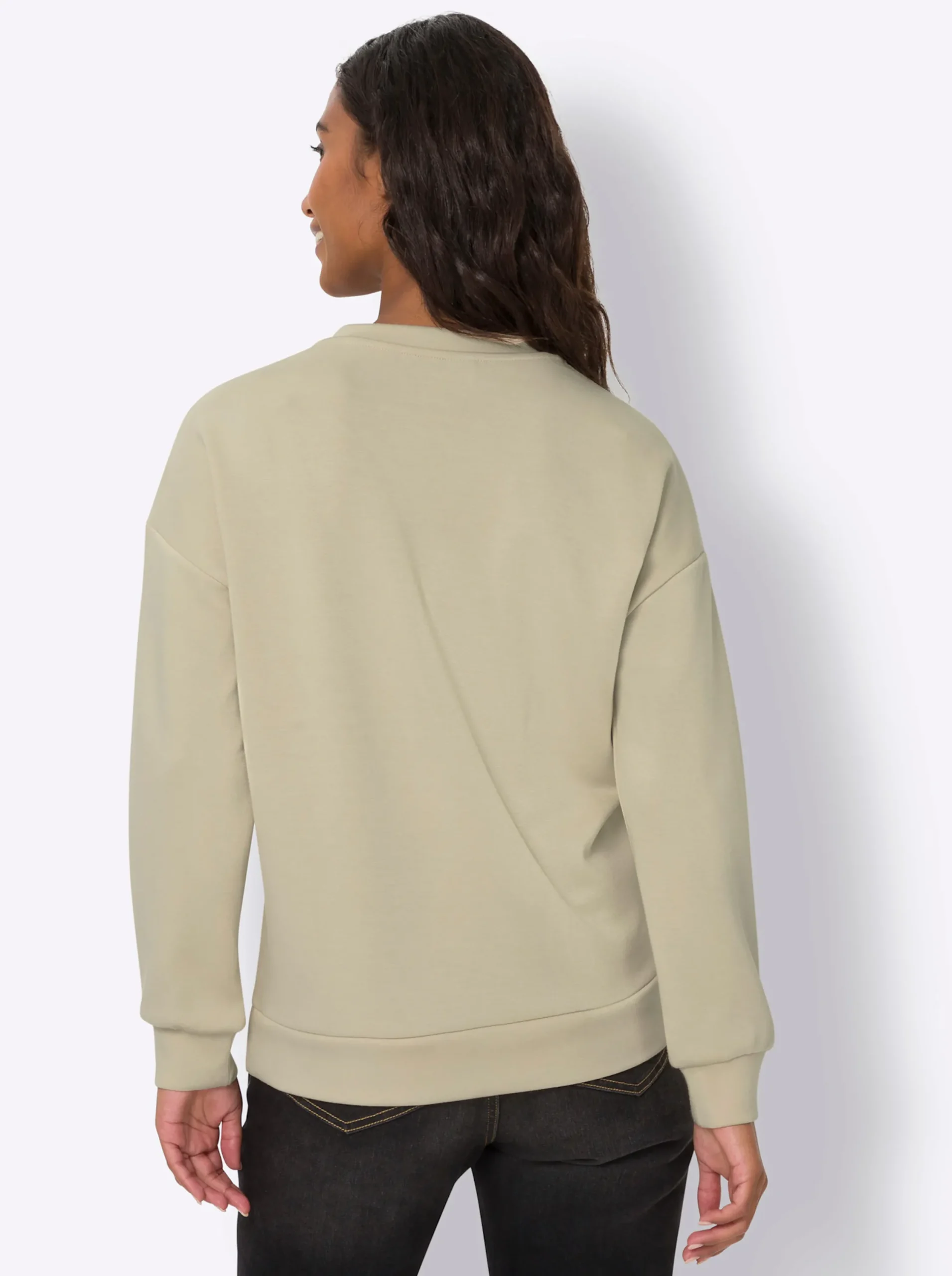 Shirts|heine Sweatshirt mit V-Ausschnitt, weich sand