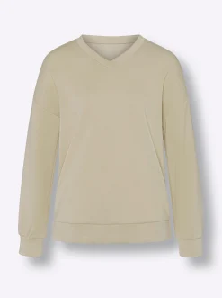 Shirts|heine Sweatshirt mit V-Ausschnitt, weich sand