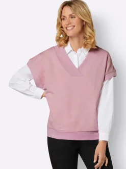 Pullover| Sweatshirt mit V-Ausschnitt hortensie