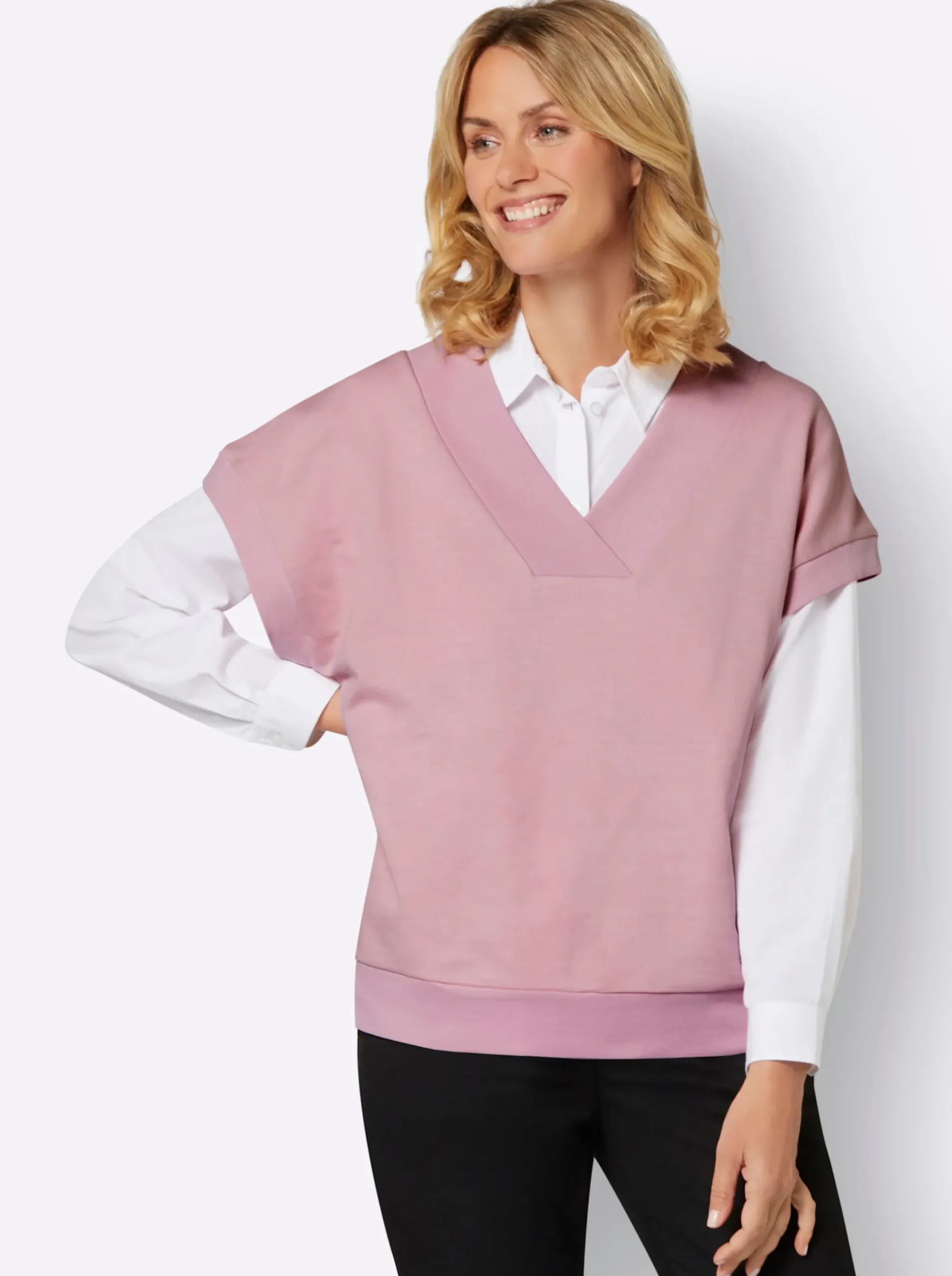 Pullover| Sweatshirt mit V-Ausschnitt hortensie