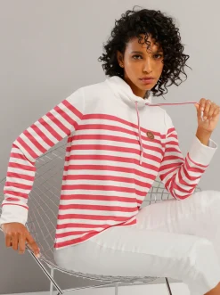 Pullover|Shirts|CREATION L PREMIUM Sweatshirt mit verlängertem Rückenteil weiß-grapefruit-geringelt
