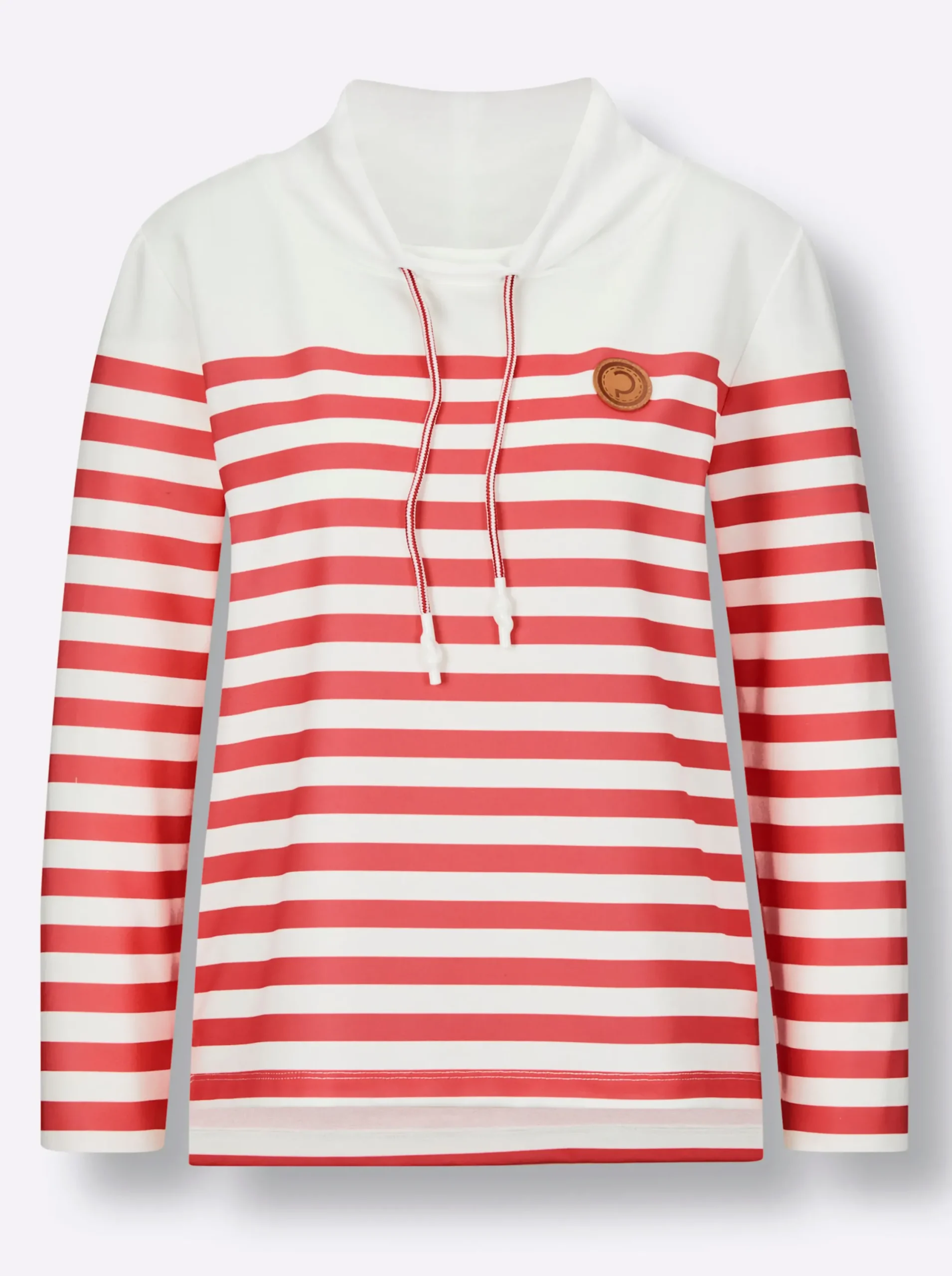 Pullover|Shirts|CREATION L PREMIUM Sweatshirt mit verlängertem Rückenteil weiß-grapefruit-geringelt