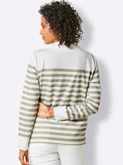 Pullover|Shirts|CREATION L PREMIUM Sweatshirt mit verlängertem Rückenteil weiß-schlamm-geringelt