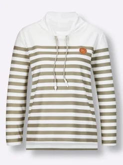 Pullover|Shirts|CREATION L PREMIUM Sweatshirt mit verlängertem Rückenteil weiß-schlamm-geringelt