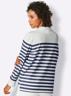 Pullover|Shirts|CREATION L PREMIUM Sweatshirt mit verlängertem Rückenteil weiß-marine-geringelt