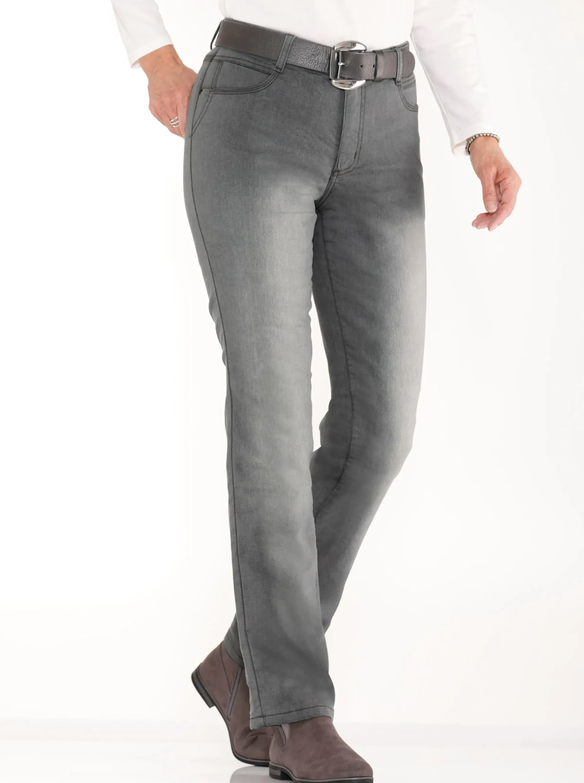 Jeans| Thermojeans mit kariertem Futter grey-denim