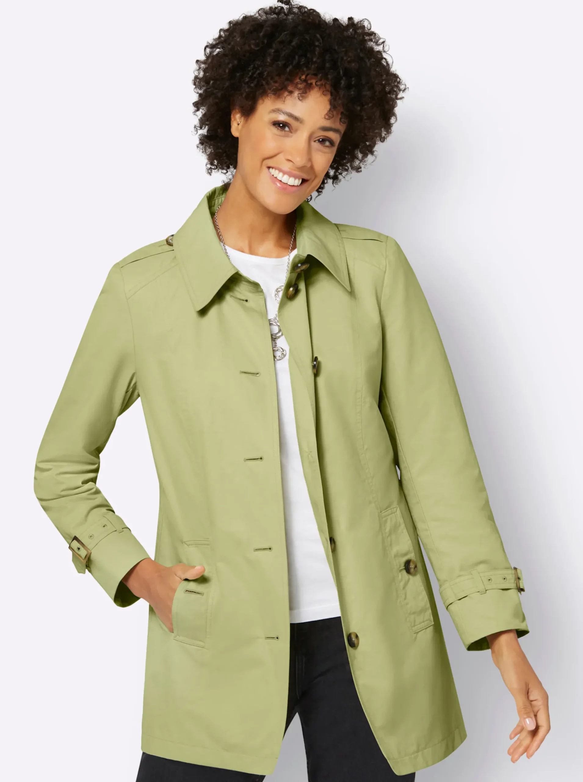 Jacken| Trenchcoat mit Schlitz hinten lindgrün