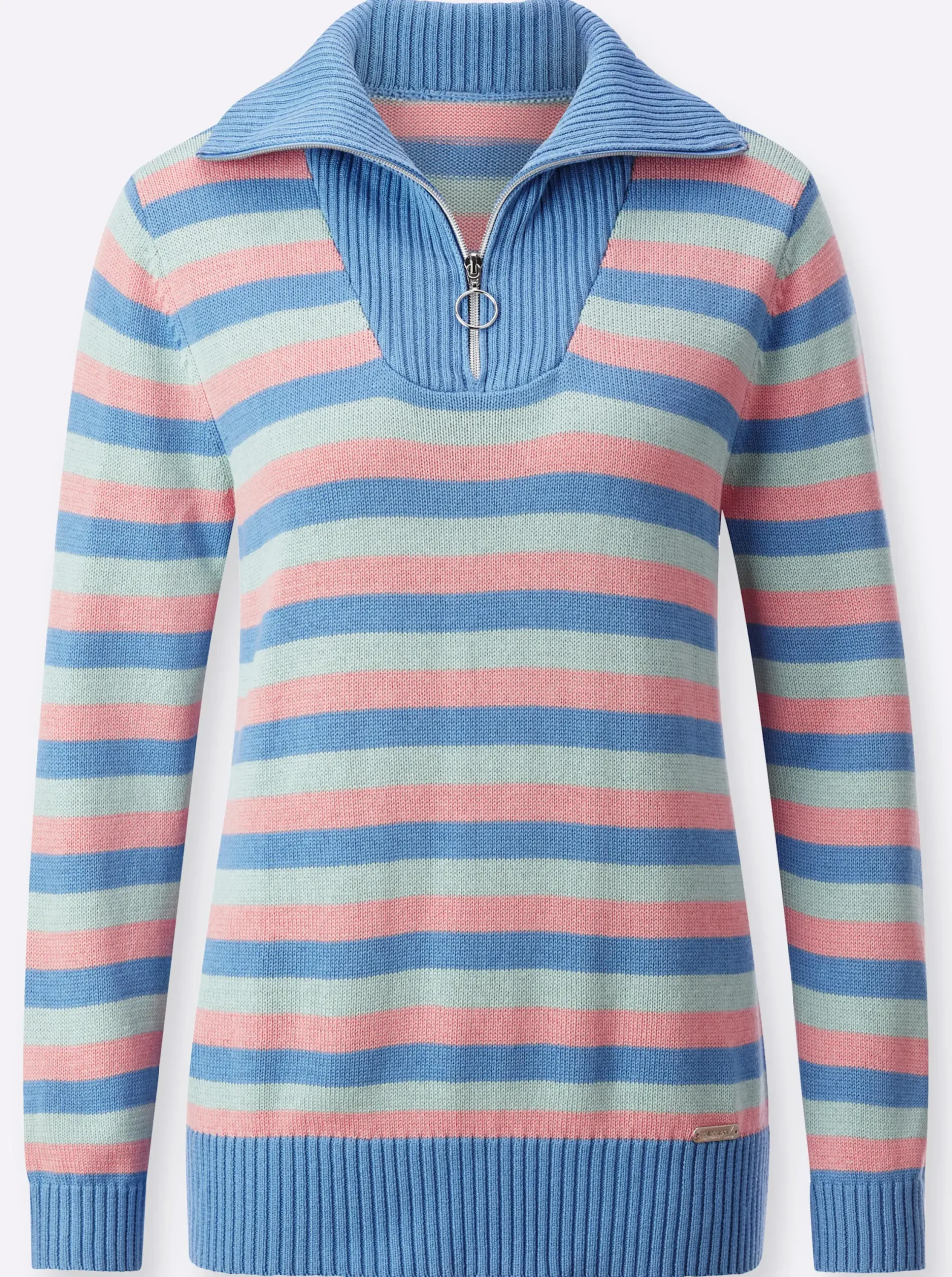 Pullover| Troyer himmelblau-rosenquarz-geringelt