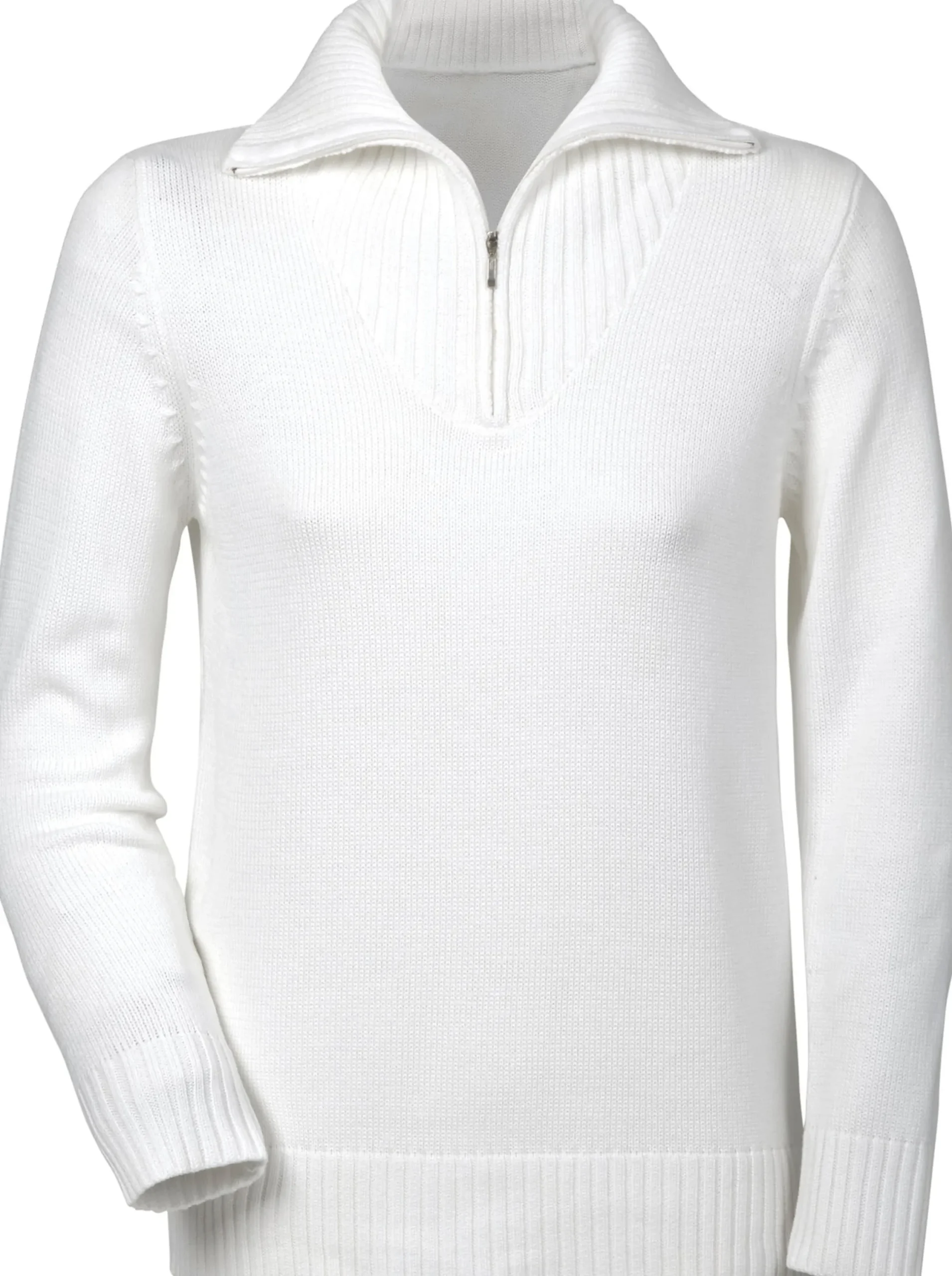 Pullover| Troyer mit breiten Rippabschlüssen wollweiß