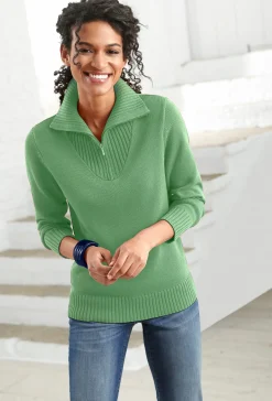 Pullover| Troyer mit breiten Rippabschlüssen apfel