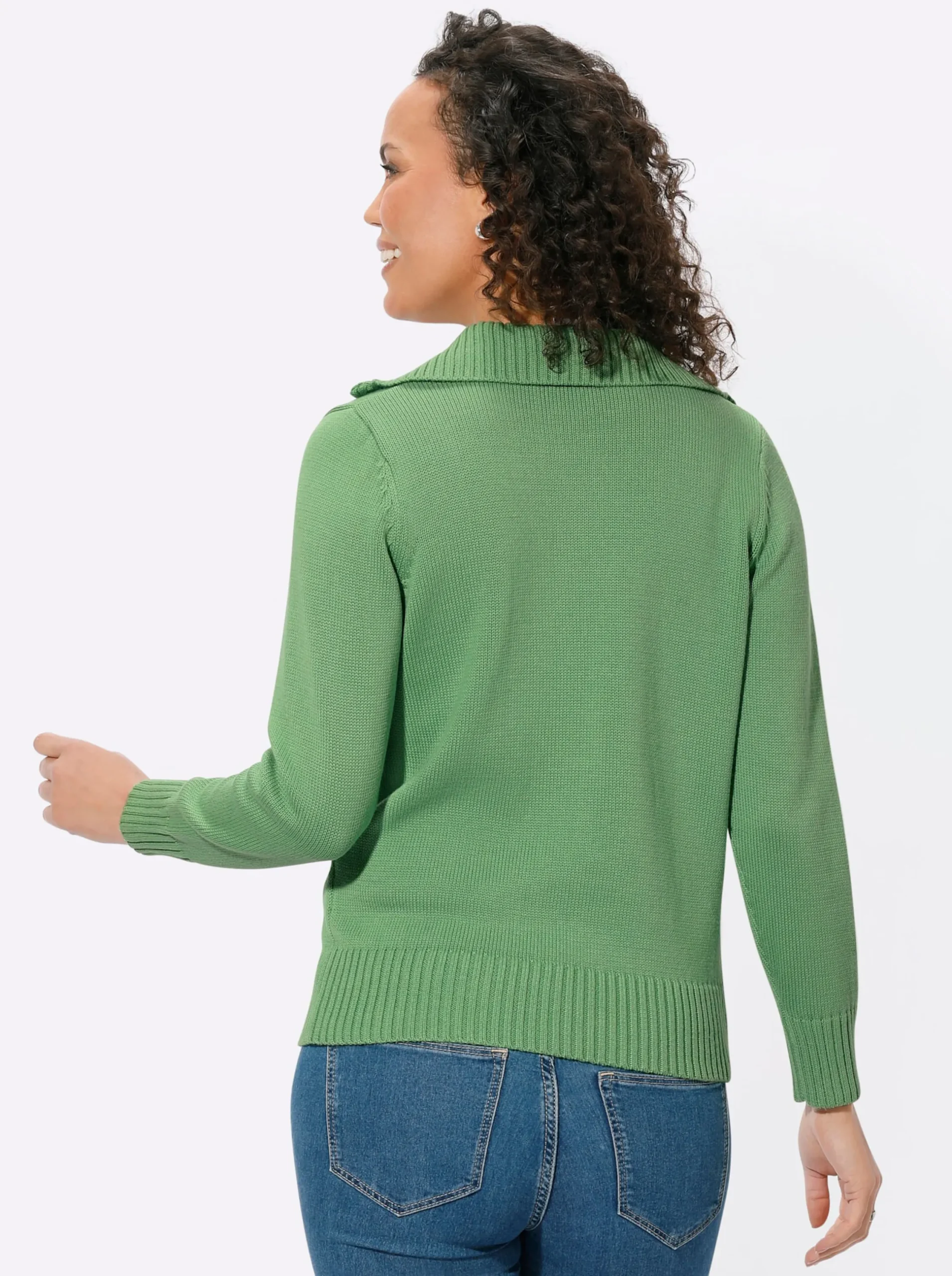 Pullover| Troyer mit breiten Rippabschlüssen apfel