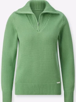 Pullover| Troyer mit breiten Rippabschlüssen apfel