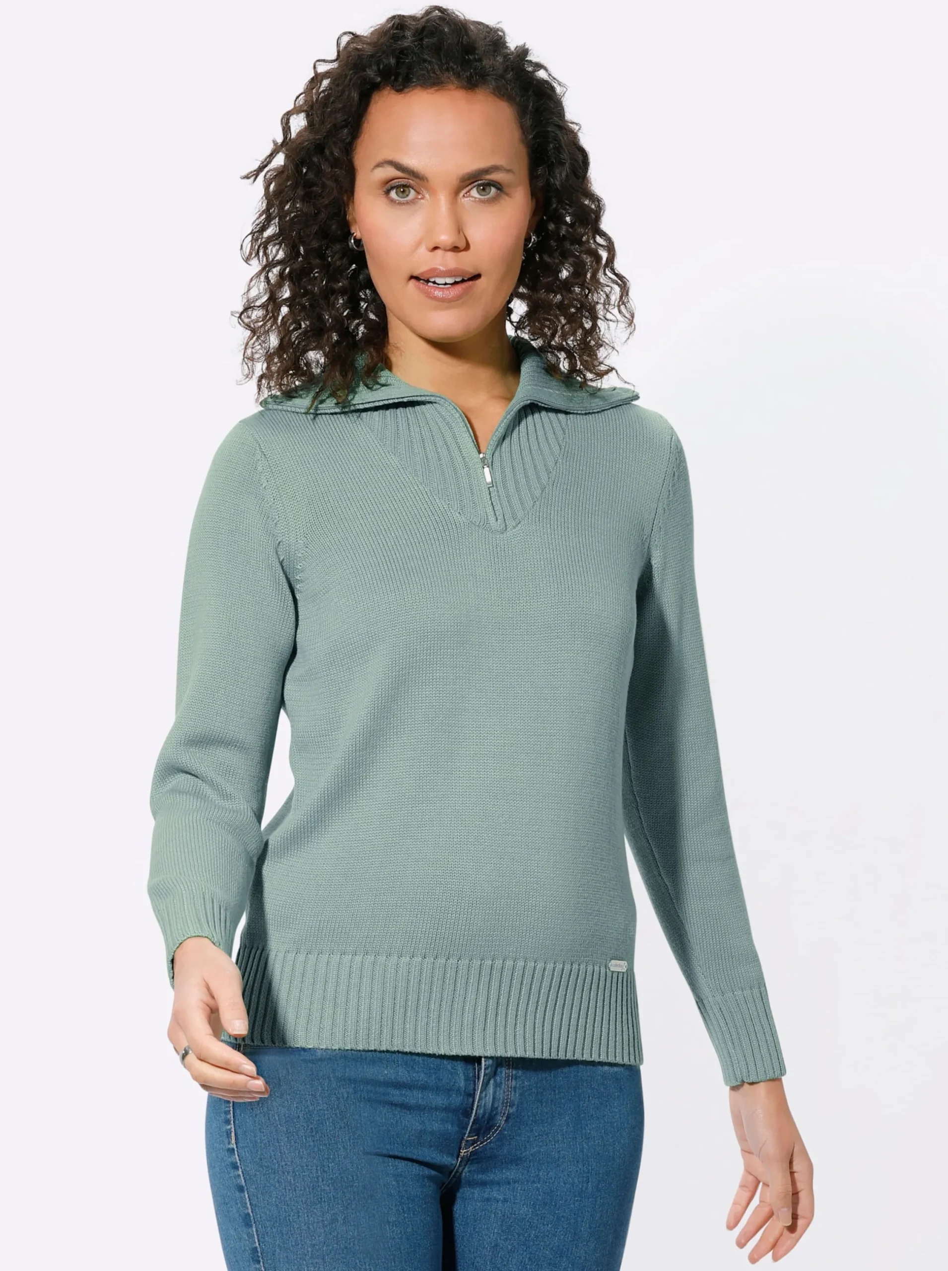 Pullover| Troyer mit breiten Rippabschlüssen kalkmint