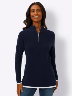 Pullover|heine Troyer mit Kontrastpaspeln marine