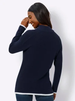 Pullover|heine Troyer mit Kontrastpaspeln marine
