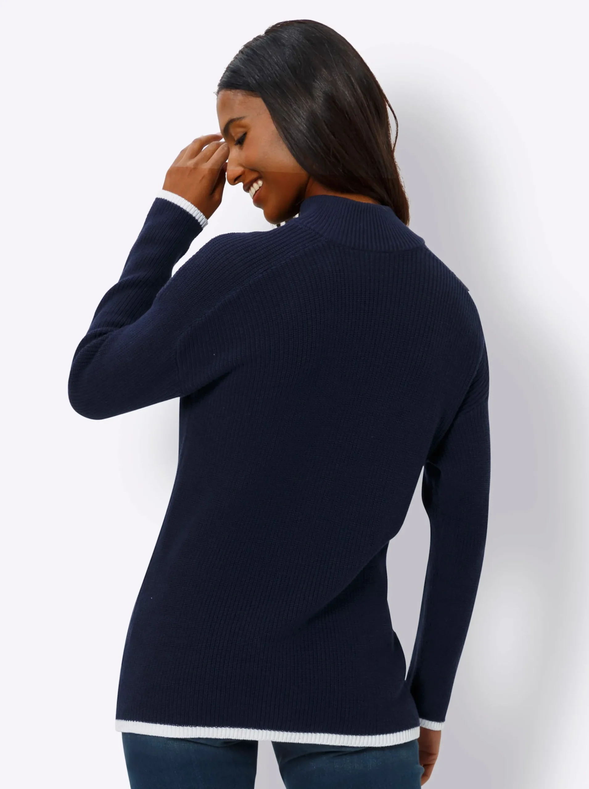 Pullover|heine Troyer mit Kontrastpaspeln marine
