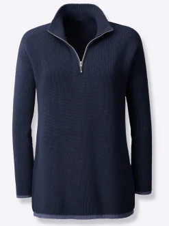 Pullover|heine Troyer mit Kontrastpaspeln marine
