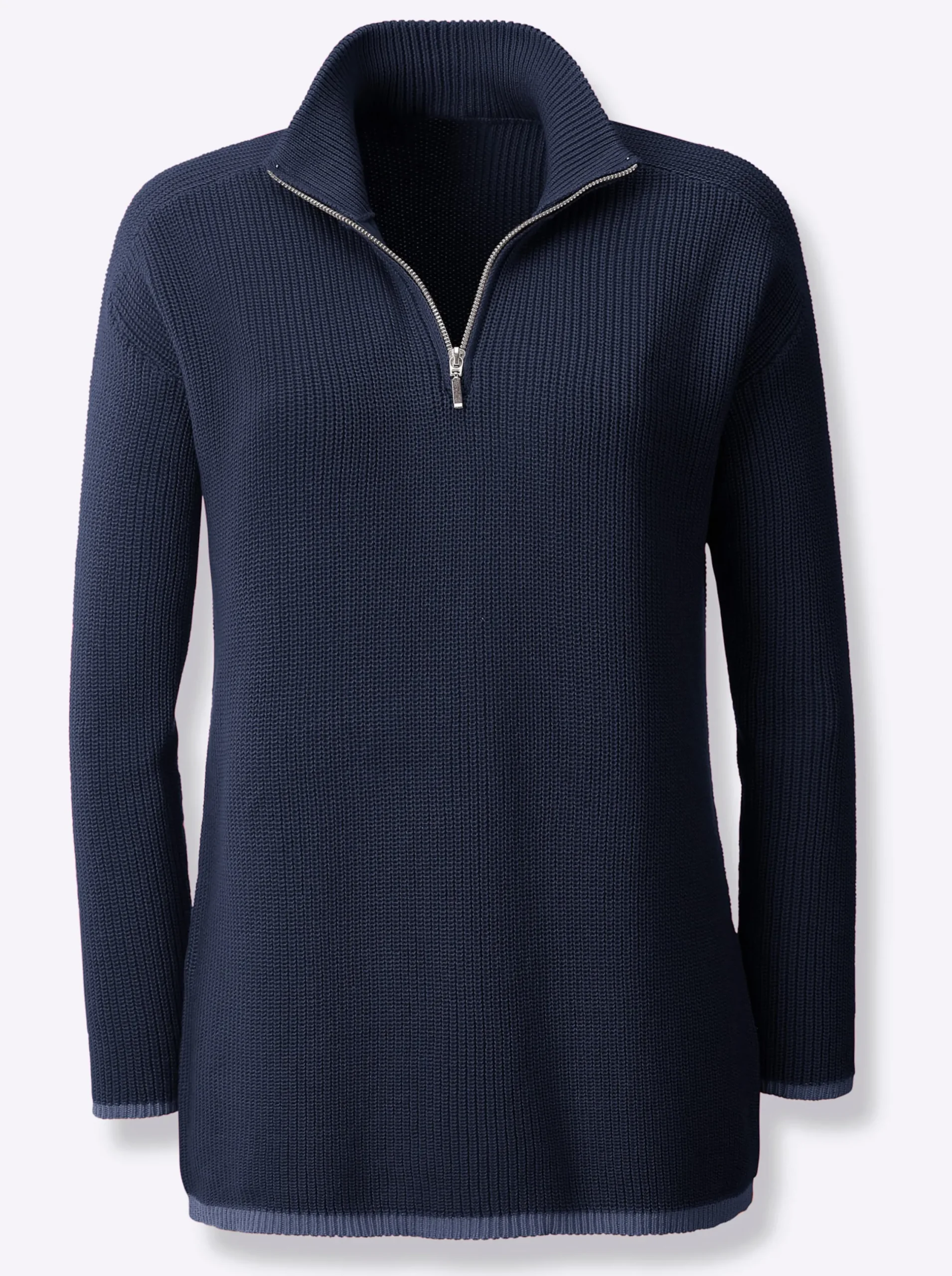 Pullover|heine Troyer mit Kontrastpaspeln marine