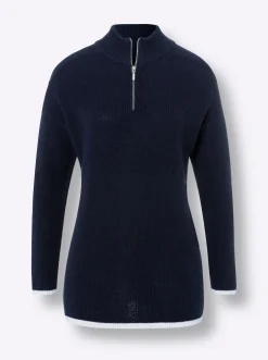 Pullover|heine Troyer mit Kontrastpaspeln marine