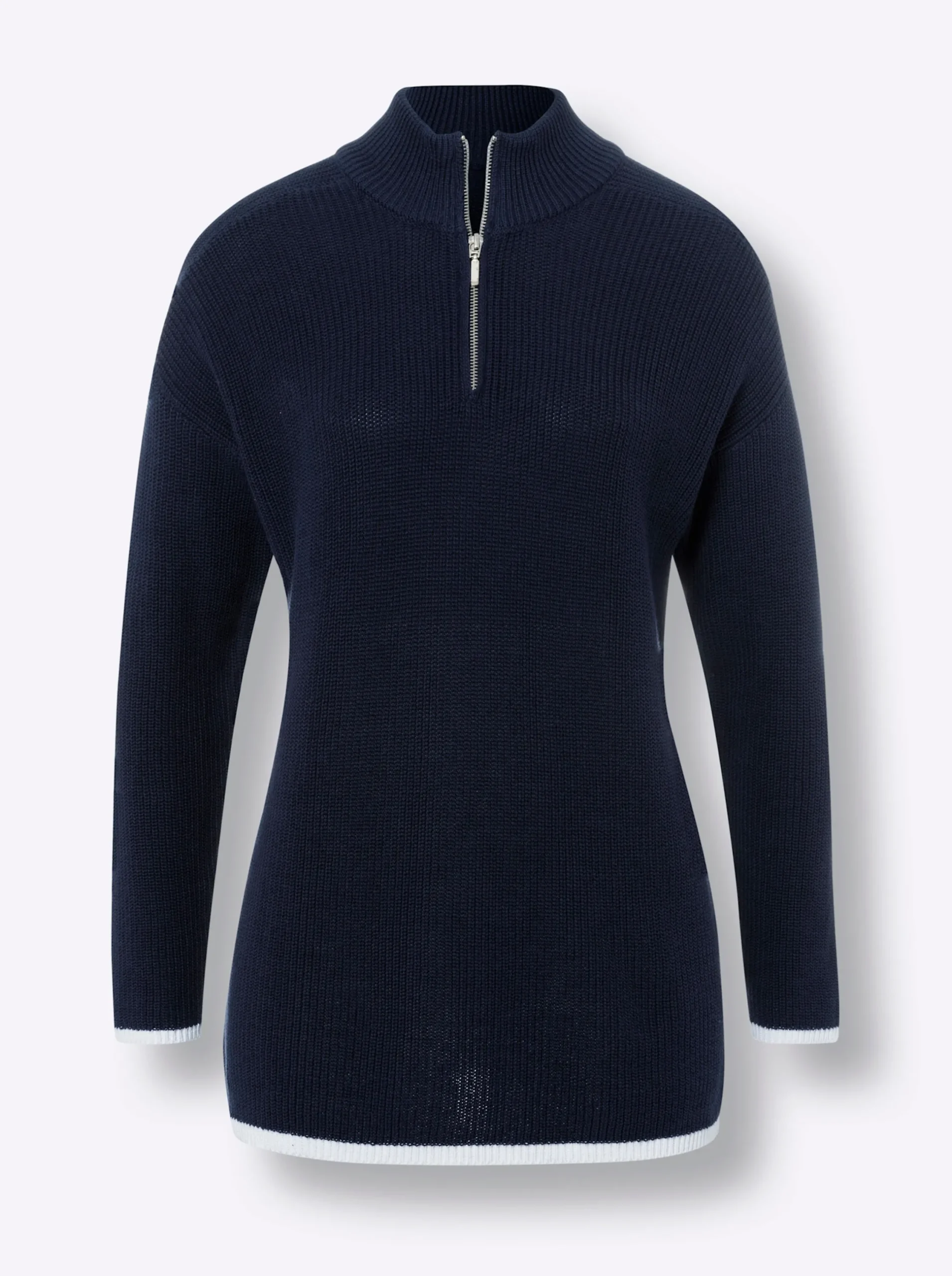 Pullover|heine Troyer mit Kontrastpaspeln marine