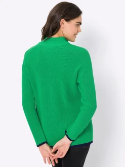 Pullover|heine Troyer mit Kontrastpaspeln grasgrün