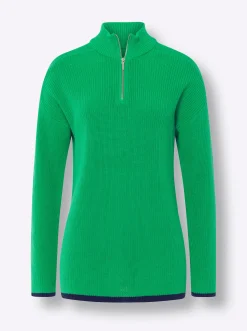Pullover|heine Troyer mit Kontrastpaspeln grasgrün