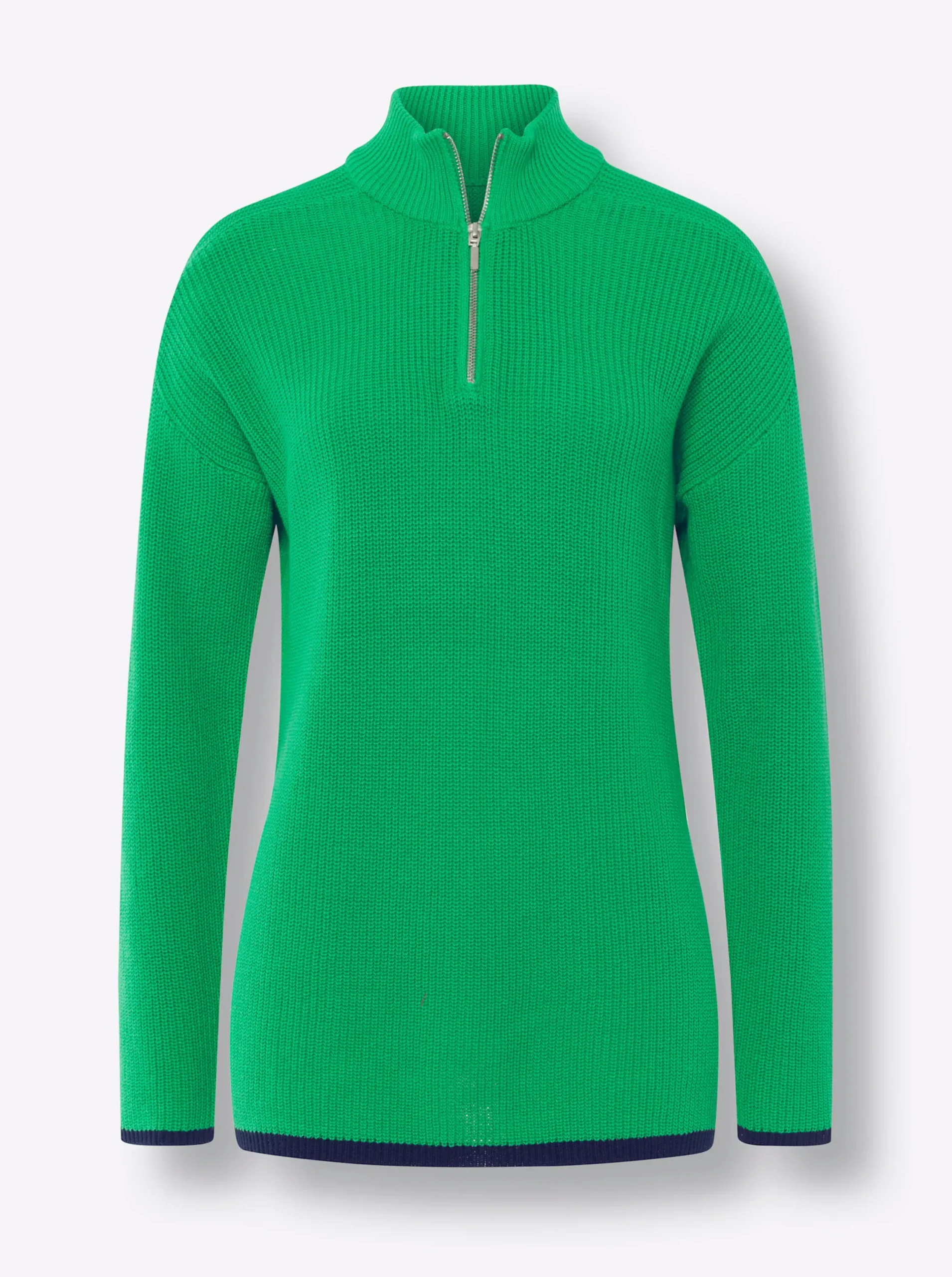 Pullover|heine Troyer mit Kontrastpaspeln grasgrün