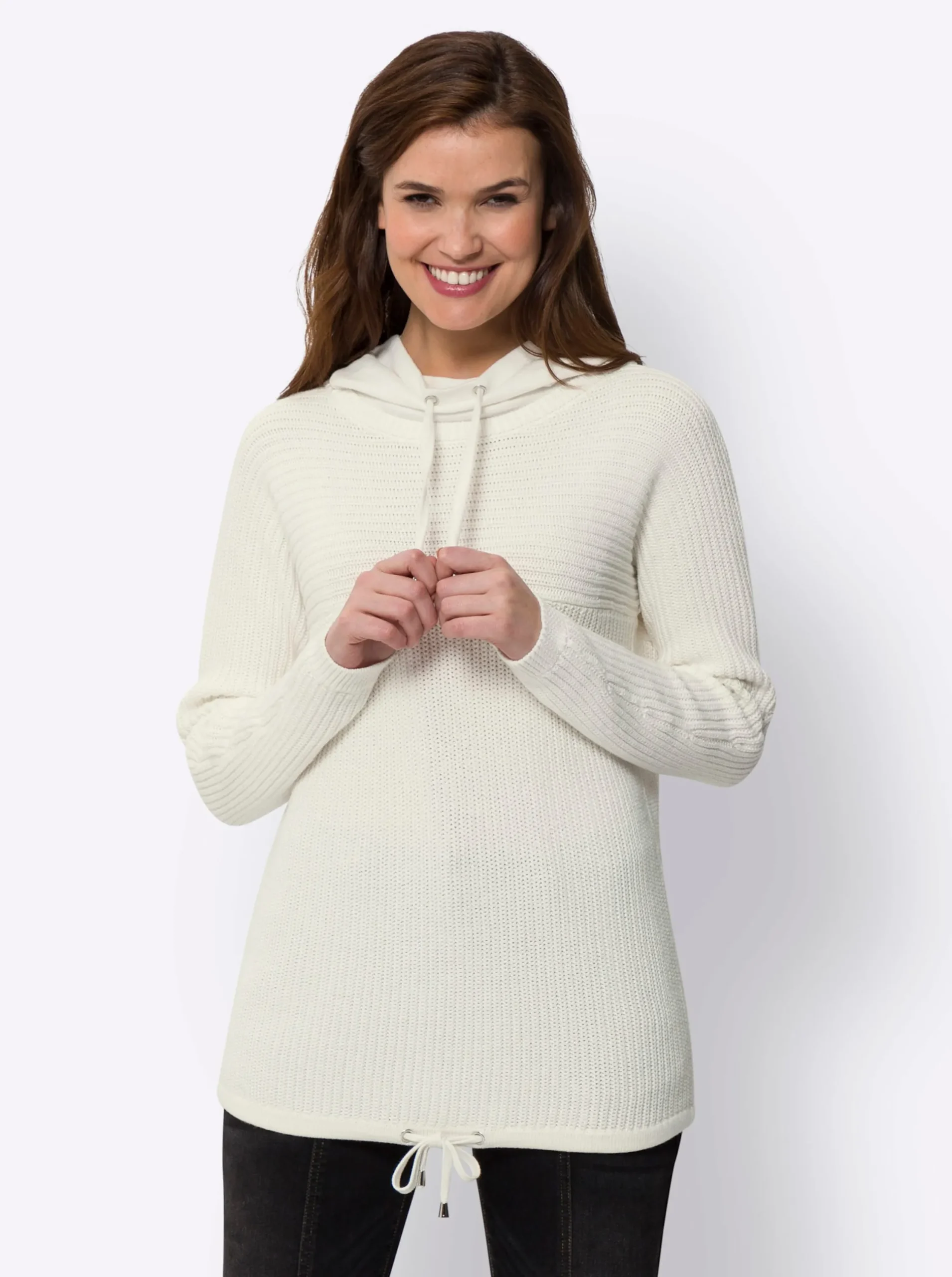 Pullover|heine Troyer mit Tunnelzug und Bindeband an Ausschnitt und Saum ecru
