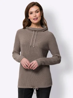 Pullover|heine Troyer mit Tunnelzug und Bindeband an Ausschnitt und Saum taupe