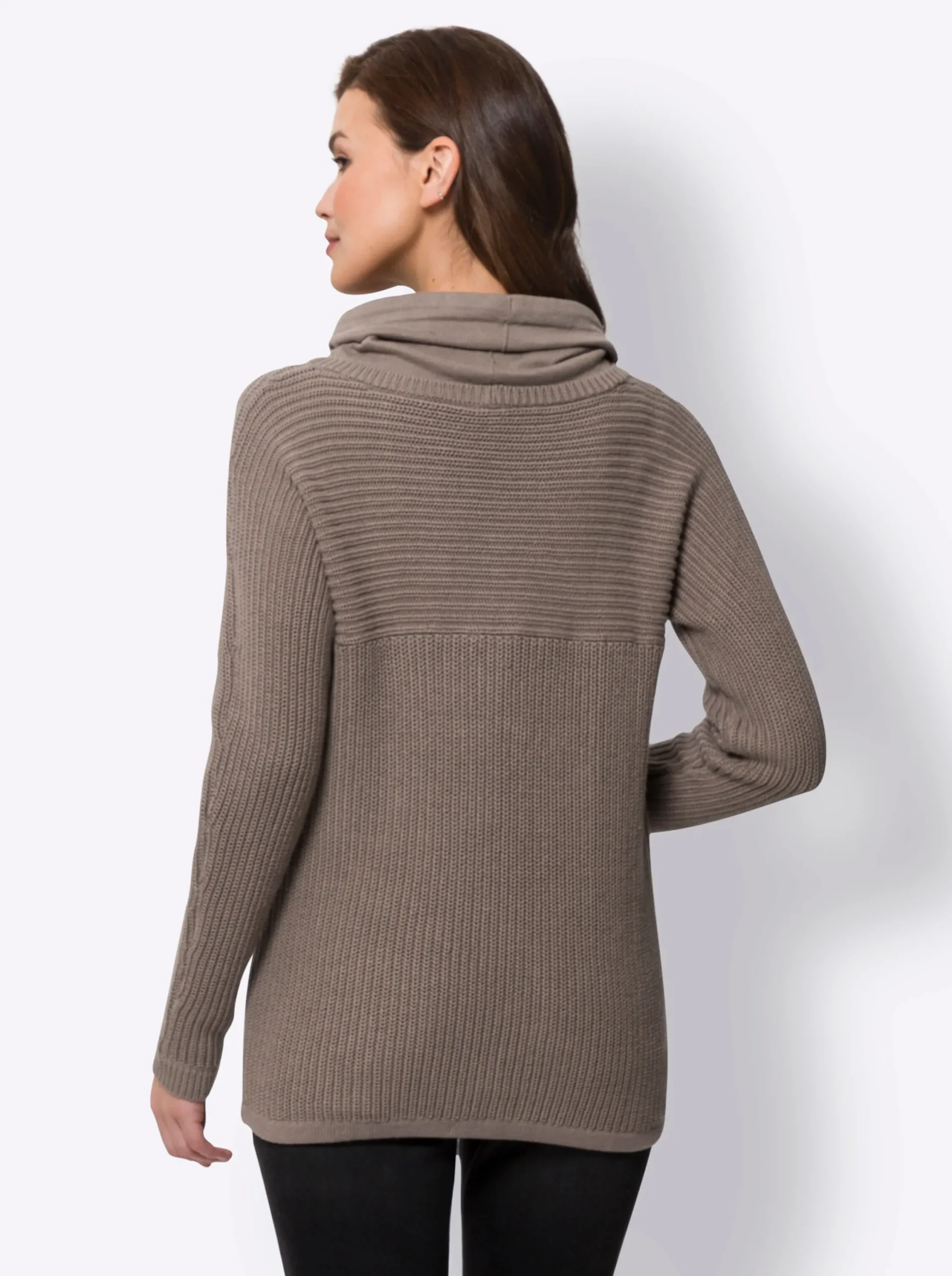 Pullover|heine Troyer mit Tunnelzug und Bindeband an Ausschnitt und Saum taupe