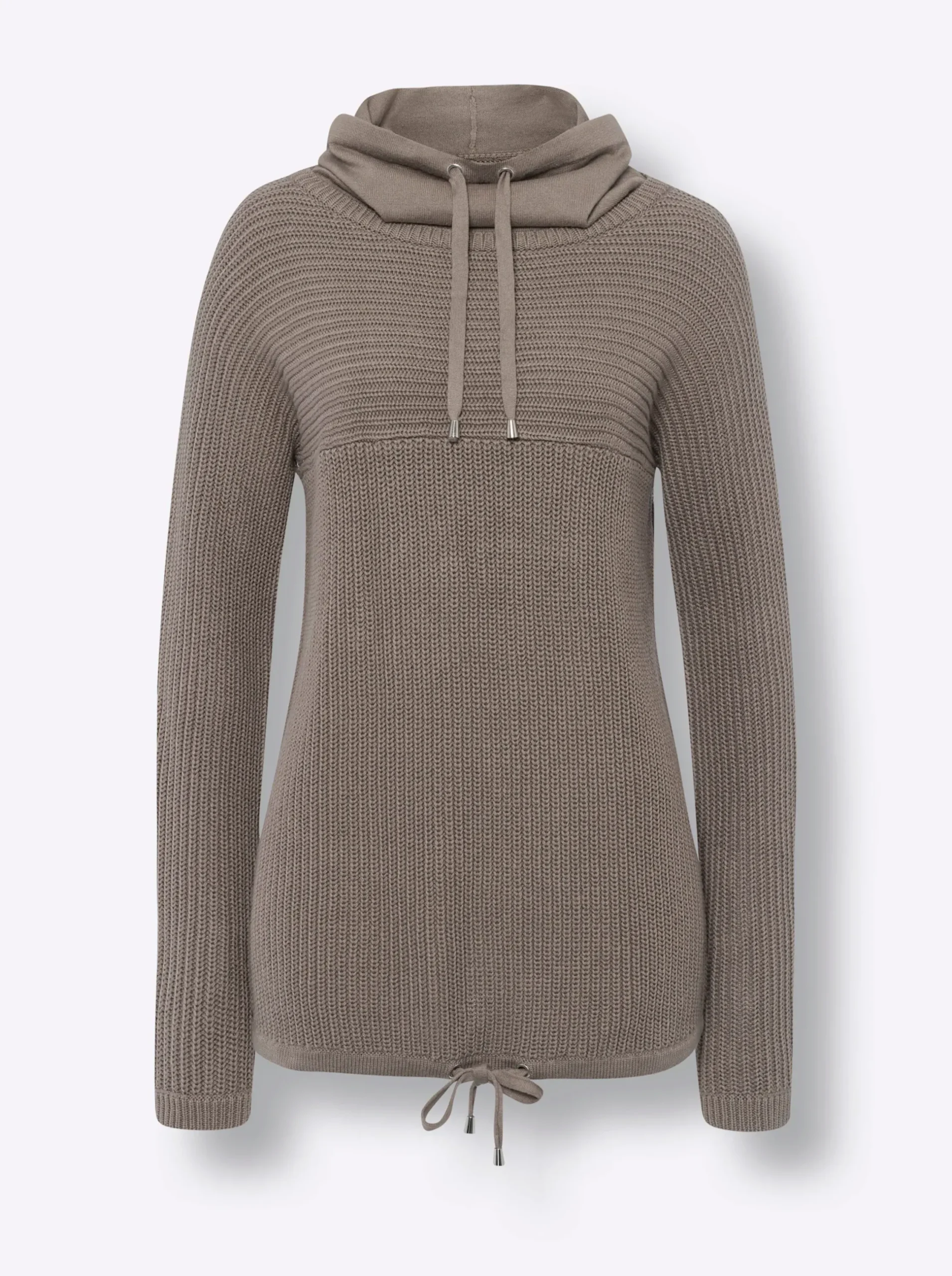 Pullover|heine Troyer mit Tunnelzug und Bindeband an Ausschnitt und Saum taupe