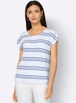 Shirts| T-Shirt weiß-royalblau-bedruckt