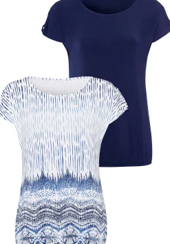 Strandmode|Shirts|LASCANA T-Shirt blau,weiß-bedruckt