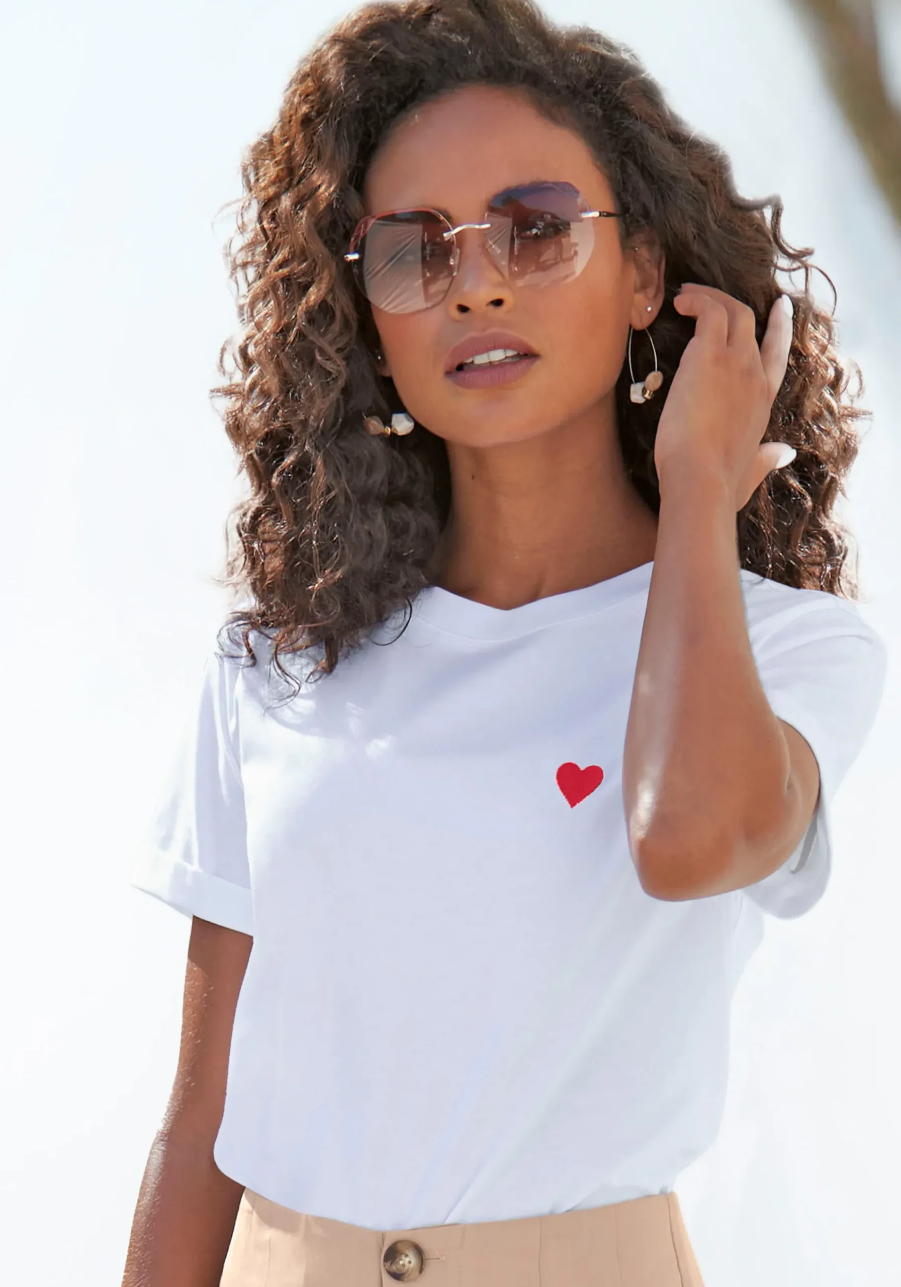 Shirts|LASCANA T-Shirt weiß-rot