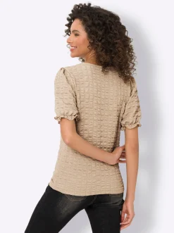 Shirts|heine T-Shirt in gesmokter Qualität sesam
