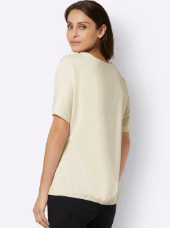 Shirts| T-Shirt mit Blumen-Druck im Vorderteil champagner