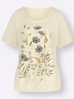 Shirts| T-Shirt mit Blumen-Druck im Vorderteil champagner