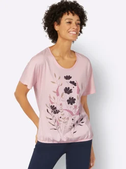 Shirts| T-Shirt mit Blumen-Druck im Vorderteil hellrosé