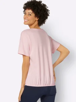 Shirts| T-Shirt mit Blumen-Druck im Vorderteil hellrosé