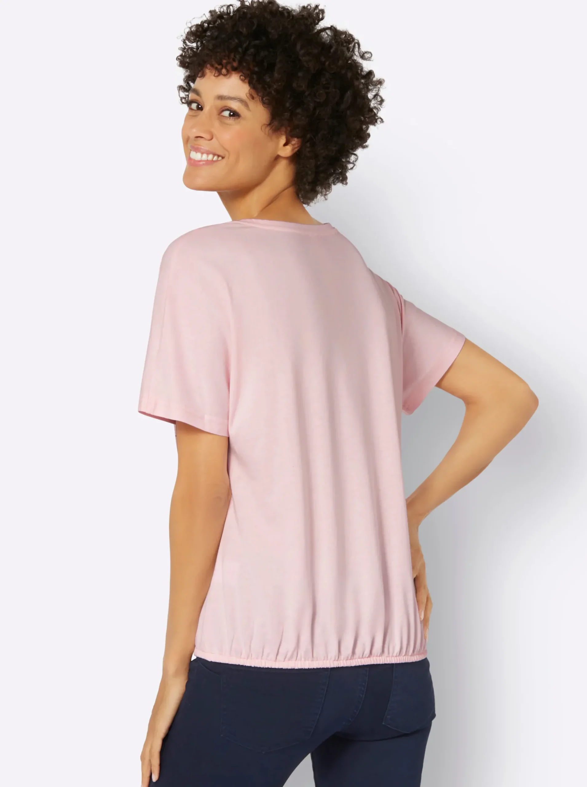 Shirts| T-Shirt mit Blumen-Druck im Vorderteil hellrosé