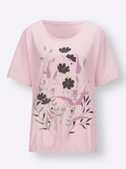 Shirts| T-Shirt mit Blumen-Druck im Vorderteil hellrosé