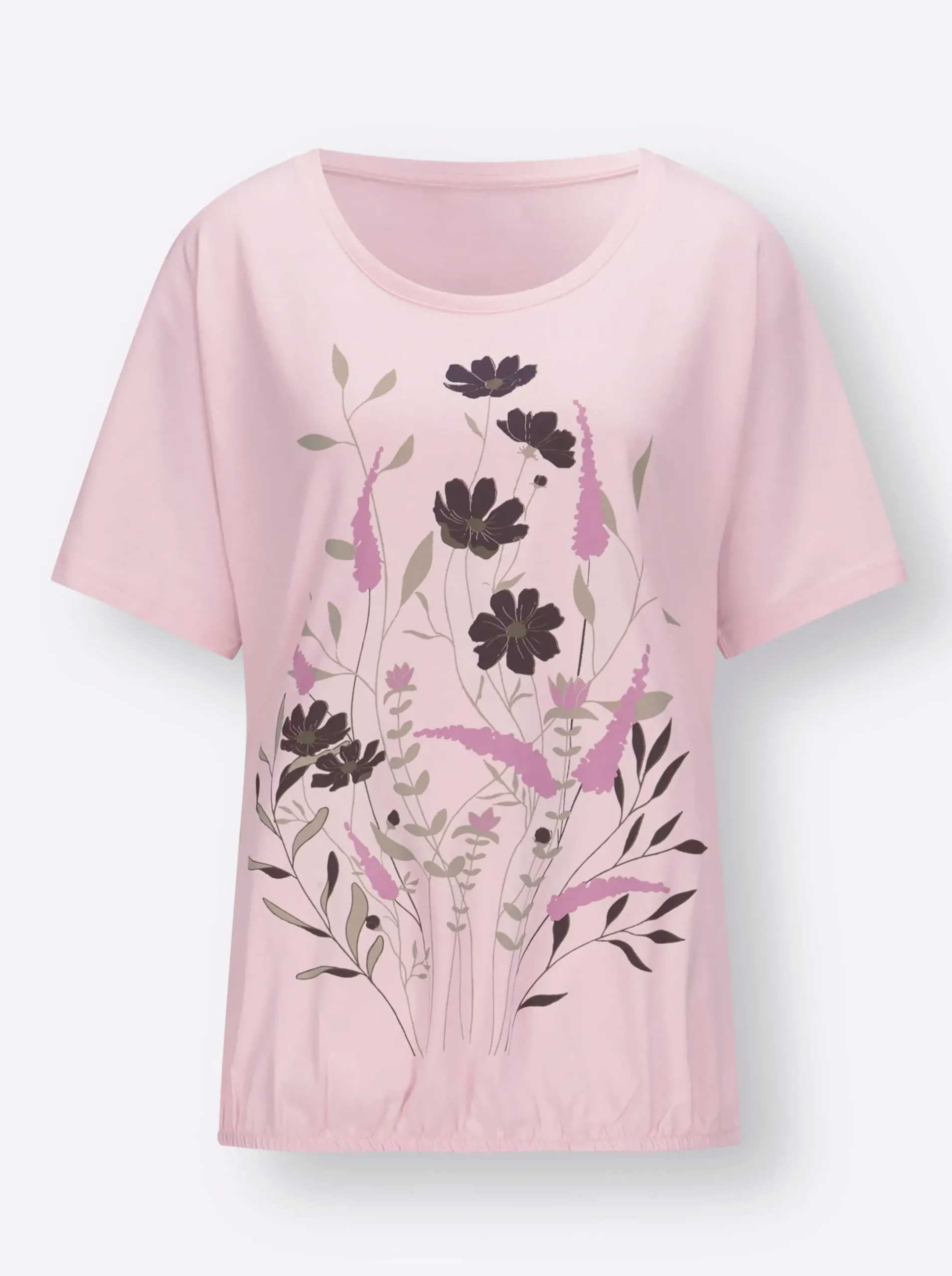 Shirts| T-Shirt mit Blumen-Druck im Vorderteil hellrosé