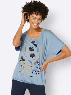 Shirts| T-Shirt mit Blumen-Druck im Vorderteil hellblau