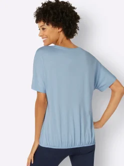 Shirts| T-Shirt mit Blumen-Druck im Vorderteil hellblau