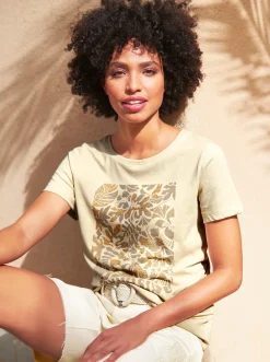 Strandmode|Shirts|heine T-Shirt mit Glitzerdetails sand