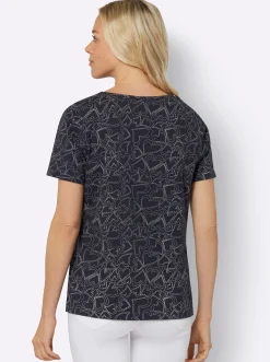 Shirts| T-Shirt mit Herzchen-Dessin marine-bedruckt