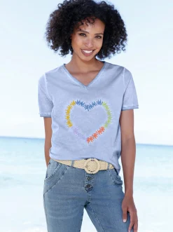 Shirts|heine T-Shirt mit Herz-Stickerei eisblau