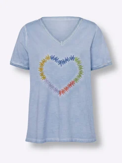 Shirts|heine T-Shirt mit Herz-Stickerei eisblau