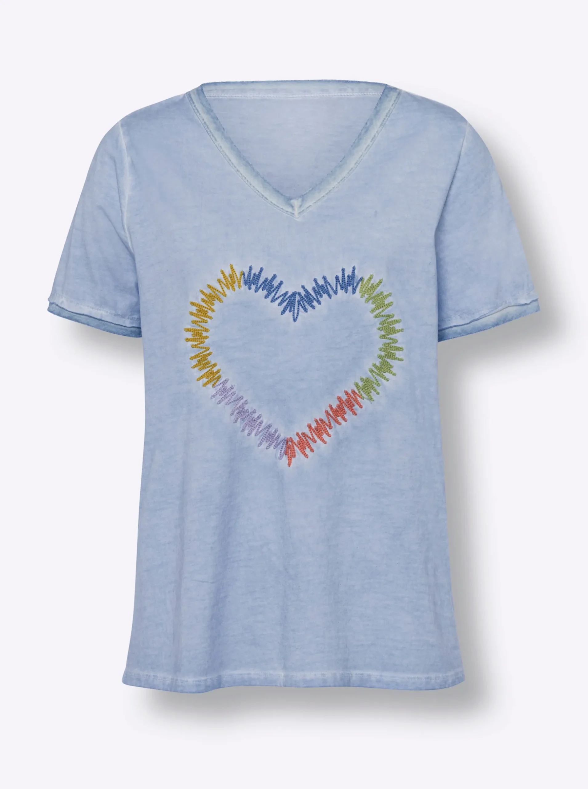 Shirts|heine T-Shirt mit Herz-Stickerei eisblau