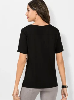 Shirts| T-Shirt mit silberfarbigem Druck schwarz-sand-bedruckt